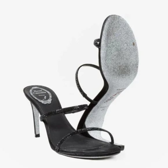 Rene Caovilla Bessie Black Satin Strass Sandals - Picture 4 of 10